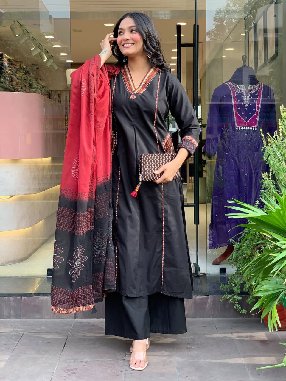 elegant banana silk kurta plazo dupatta set – neck work & pocket detailing with cotton lining | house of shivisha™ akshar elegant banana silk kurta plazo dupatta set – neck work & pocket detailing with cotton lining | house of shivisha™ akshar