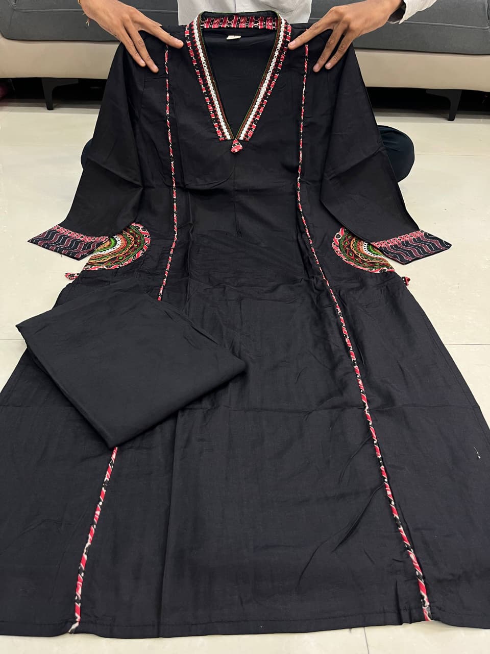 elegant banana silk kurta plazo dupatta set – neck work & pocket detailing with cotton lining | house of shivisha™ akshar elegant banana silk kurta plazo dupatta set – neck work & pocket detailing with cotton lining | house of shivisha™ akshar