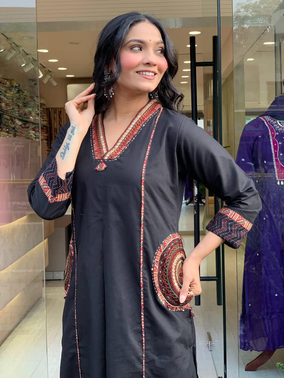 elegant banana silk kurta plazo dupatta set – neck work & pocket detailing with cotton lining | house of shivisha™ akshar elegant banana silk kurta plazo dupatta set – neck work & pocket detailing with cotton lining | house of shivisha™ akshar