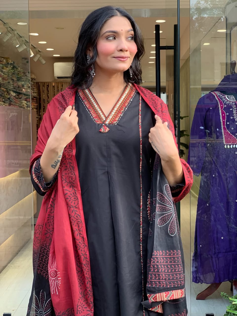 elegant banana silk kurta plazo dupatta set – neck work & pocket detailing with cotton lining | house of shivisha™ akshar elegant banana silk kurta plazo dupatta set – neck work & pocket detailing with cotton lining | house of shivisha™ akshar