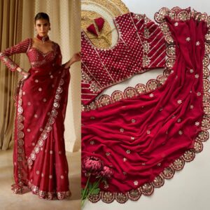 bollywood blockbuster original mirror work georgette saree – heavy sequin embroidery & stitched designer blouse | house of shivisha™ | luxe mirror edition | code: df 3457