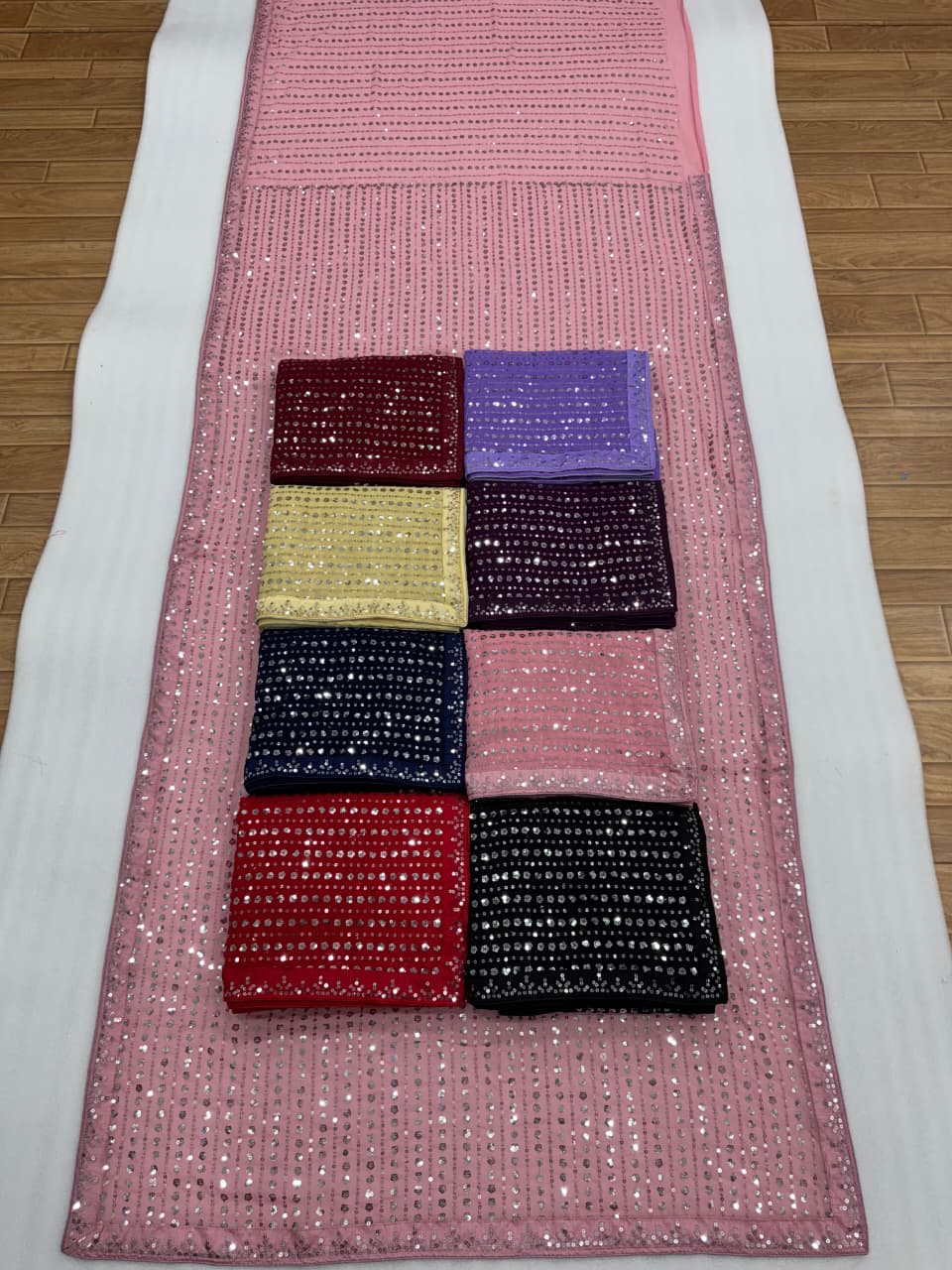 bollywood blockbuster special edition saree – faux georgette with heavy 5mm sequins & multy embroidery | house of shivisha™ | code: df 3452