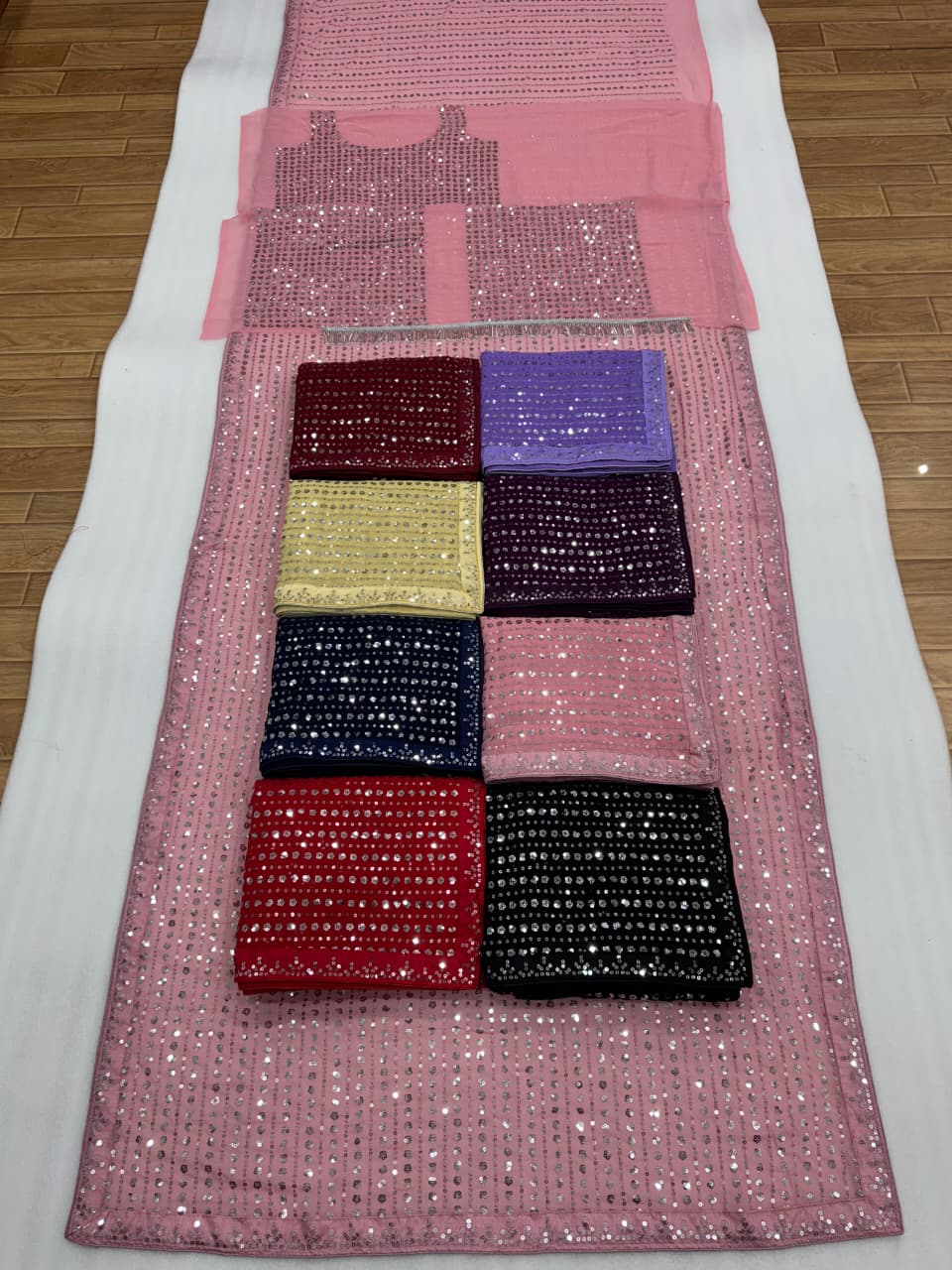 bollywood blockbuster special edition saree – faux georgette with heavy 5mm sequins & multy embroidery | house of shivisha™ | code: df 3452