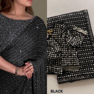 bollywood blockbuster special edition saree – faux georgette with heavy 5mm sequins & multy embroidery | house of shivisha™ | code: df 3452
