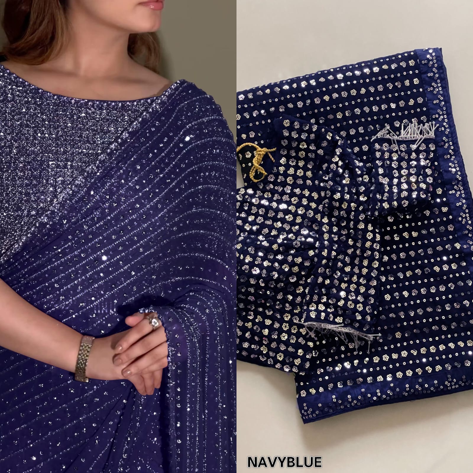 bollywood blockbuster special edition saree – faux georgette with heavy 5mm sequins & multy embroidery | house of shivisha™ | code: df 3452