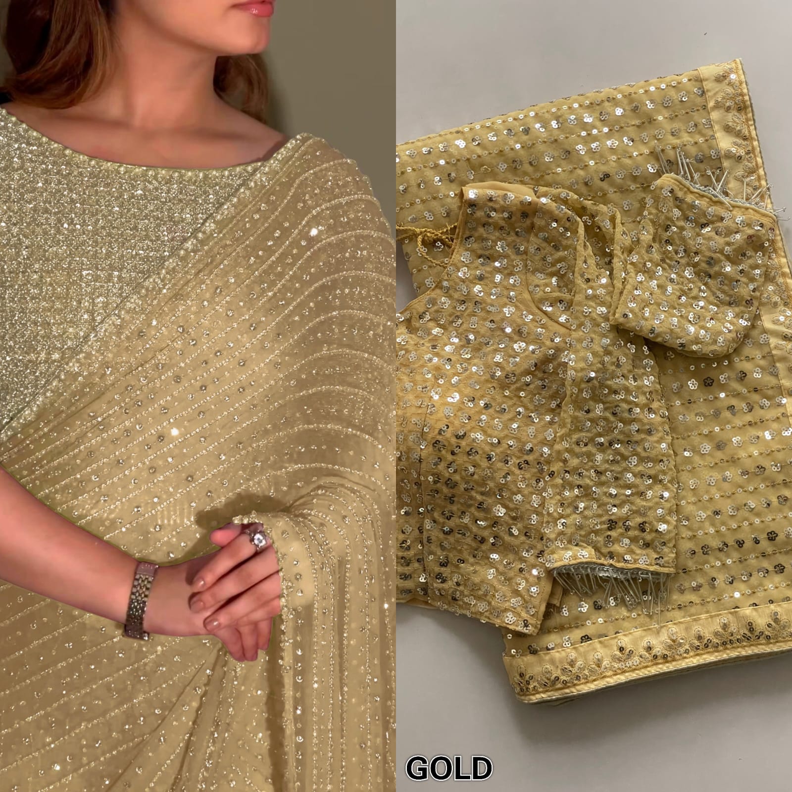 bollywood blockbuster special edition saree – faux georgette with heavy 5mm sequins & multy embroidery | house of shivisha™ | code: df 3452