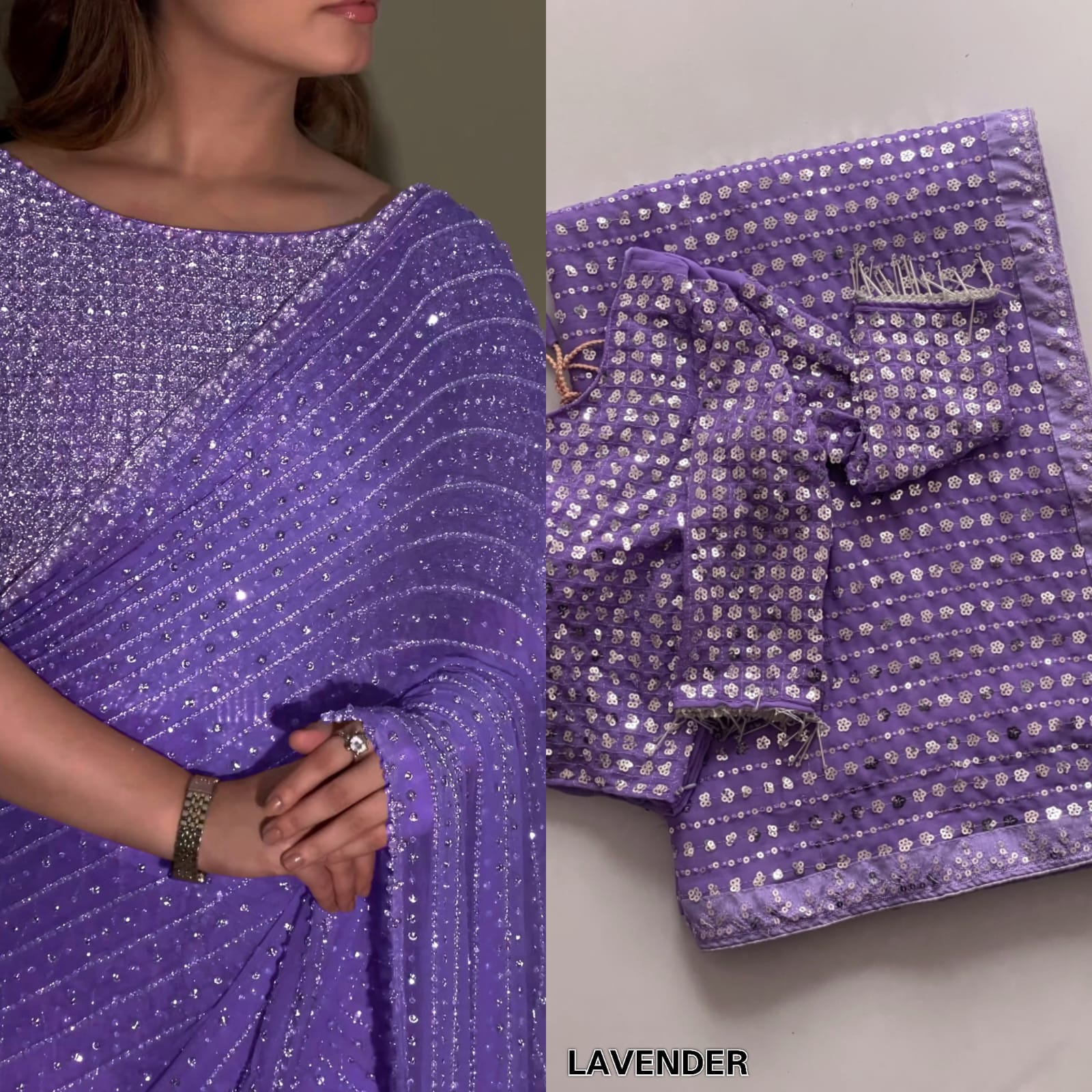 bollywood blockbuster special edition saree – faux georgette with heavy 5mm sequins & multy embroidery | house of shivisha™ | code: df 3452