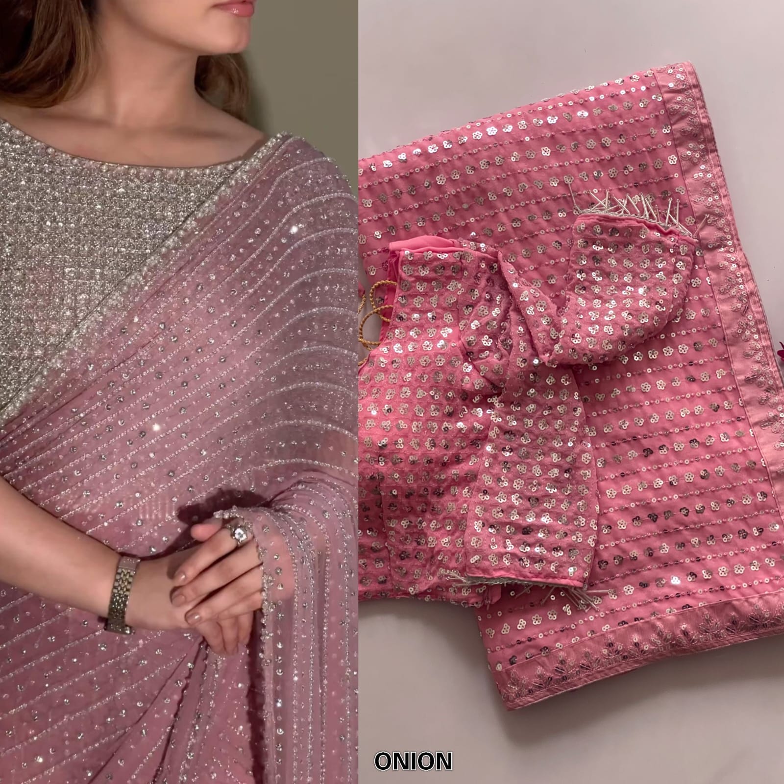 bollywood blockbuster special edition saree – faux georgette with heavy 5mm sequins & multy embroidery | house of shivisha™ | code: df 3452